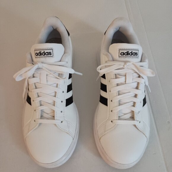 Adidas Grand Court White Sneakers w/ Black Stripes Women’s Size 8 - Picture 3 of 15